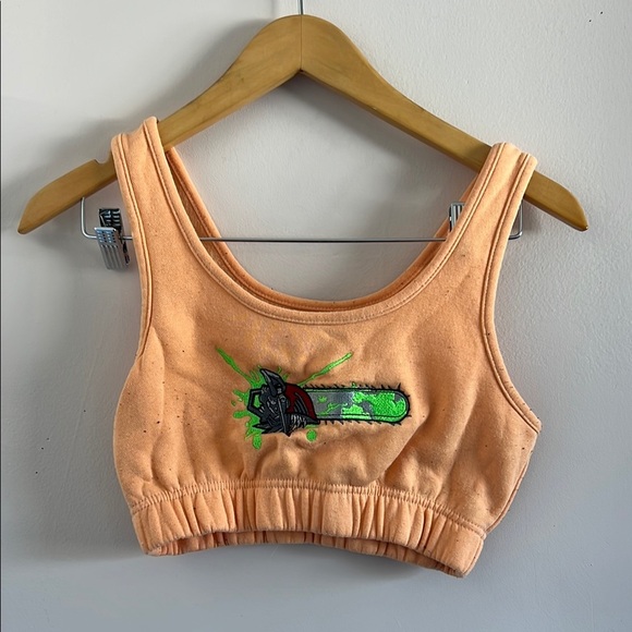Peach Crop Top with Chainsaw Man Graphic